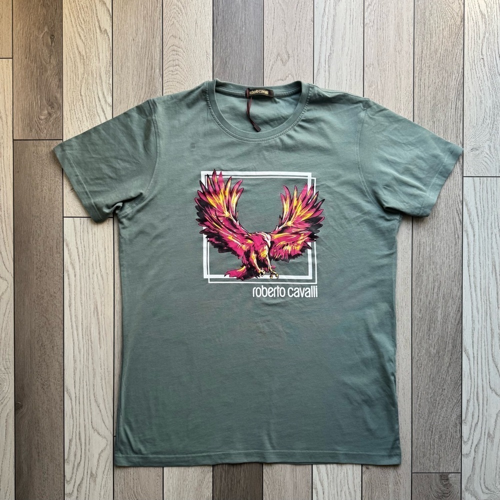 Roberto Cavalli Green and Pink Short Sleeve Tee